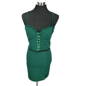 HESPERUS Women's 2 Piece Solid Green Skirt Set Fitted Casual Fashion Size Medium